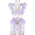 thumbnail image 1 of Conjunto de lencería sexy con cadena de metal y encaje extraíble con plumas de colores de estilo europeo, 1 of 6