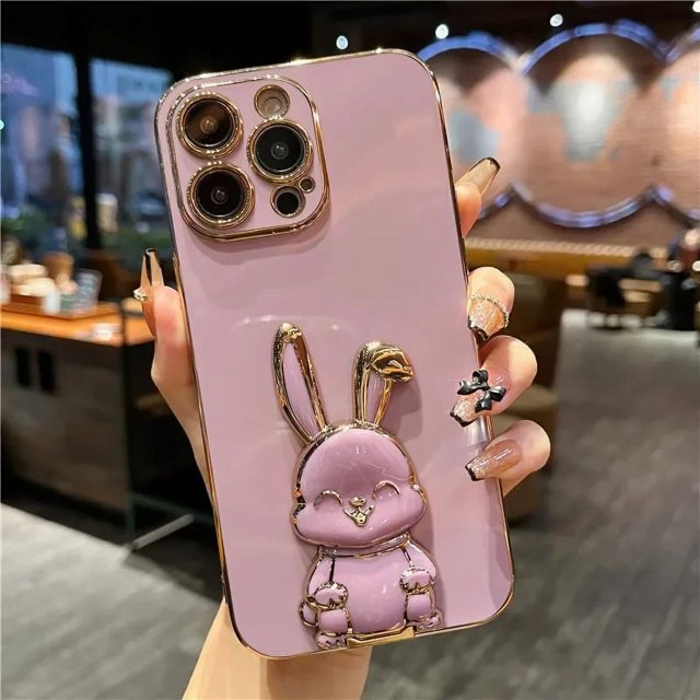 Luxury Cute Stand Rabbit Soft Phone Case For iphone 15 14 13 12 11 Pro Max XS XR 7 8 Plus Shockproof Silicone Kickstand Cover YXQ