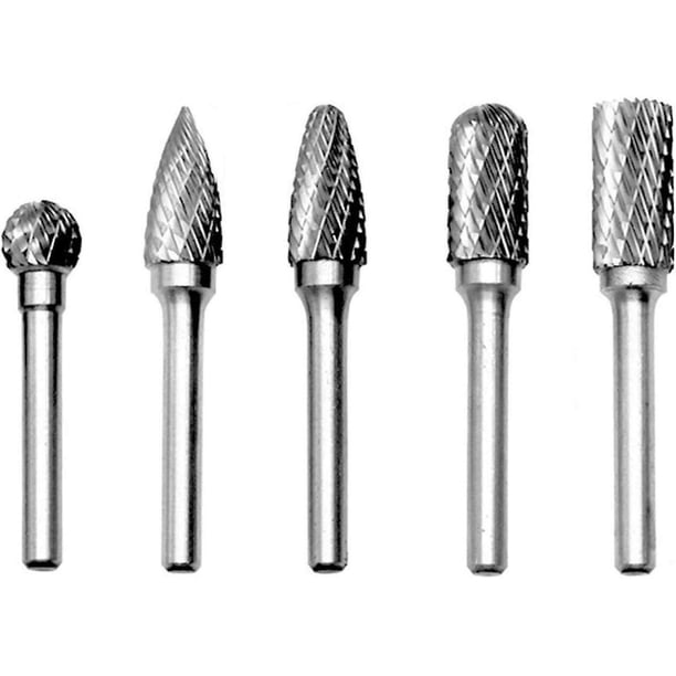 Tungsten Carbide - Double Cutter Rotary Burr Set For Woodworking Engraving Die Grinder Carving Burr Bit Set 5 PCS 6mm Shank 10mm Head