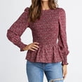 thumbnail image 3 of Túnica informal de mujer con mangas abullonadas, puños fruncidos y diseño plisado, talla L, blusa acampanada roja, 3 of 7