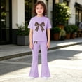 thumbnail image 5 of EnJoCho Girls Cute 2 Piece Outfits Teens Bow Graphic Sweatsuit Kids Summer Tracksui𝗍 Casual Short Sleeve Tops Flare Pants Set Girls Shorts Sleeve Tops Pants Set, 5 of 5