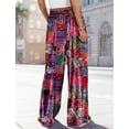 thumbnail image 4 of Women Summer Palazzo Pants High Waist Wide Leg Floral Casual Cotton Lounge Trousers with Pockets, 4 of 9