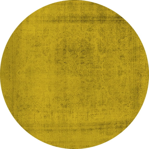 Ahgly Company Machine Washable Indoor Round Oriental Yellow Industrial Area Rugs, 7' Round