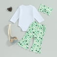 thumbnail image 3 of Bagilaanoe 3pcs Newborn Baby Girl Pants Set Long Sleeve Romper Tops + Print Flare Trousers + Headband 3M 6M 12M 18M Infant Casual Clothes, 3 of 7
