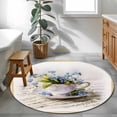 thumbnail image 3 of Round Area Rug 4 Ft, Spring Blue Flowers Washable Non-Slip Circle Carpet for Living Room/Bedroom, Retro Tea Cup Phrases Country Low-Profile Crawling Mats Collection Rugs for Indoor, 3 of 8