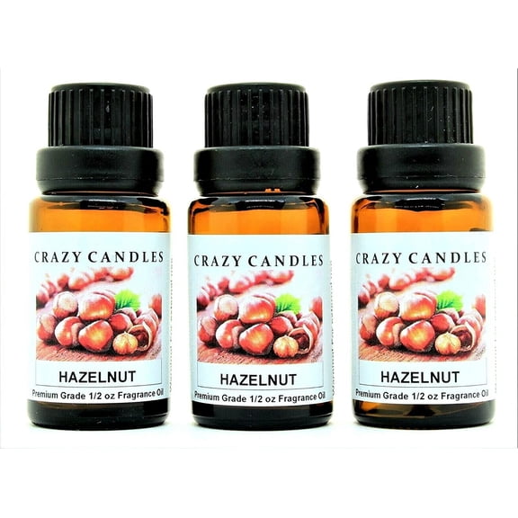 Crazy Candles Hazelnut 3 Bottles 1/2 FL Oz Each (15ml) Premium Grade Scented Fragrance Oil Made in USA