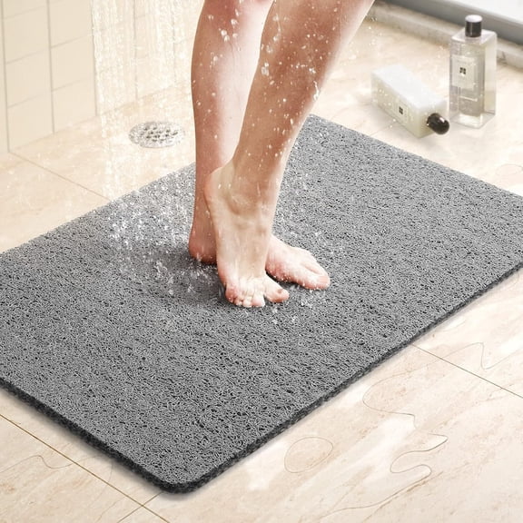 Gogcaro Shower Mat Bathtub Mat,24x16 inch, Non-Slip Bath Mat with Drain, Quick Drying PVC Loofah Bathmat for Tub,Shower,Bathroom (Grey)