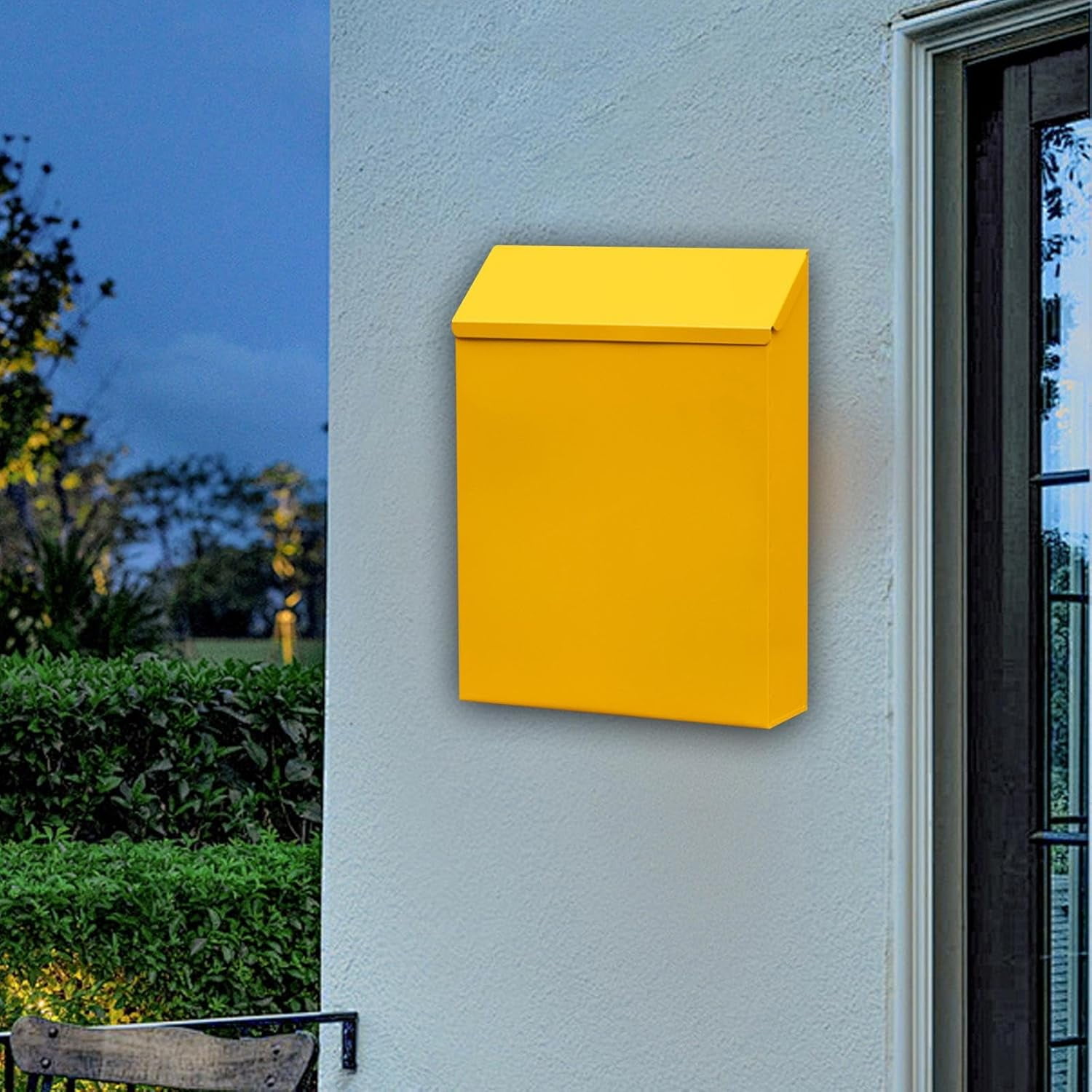 ABCISI Wall Mounted Mailbox, Drop Box with Lock, Letterbox, Rainproof Newspaper Holder Box Wall Hanging Mail Box for Gate Porch Decor, yellow