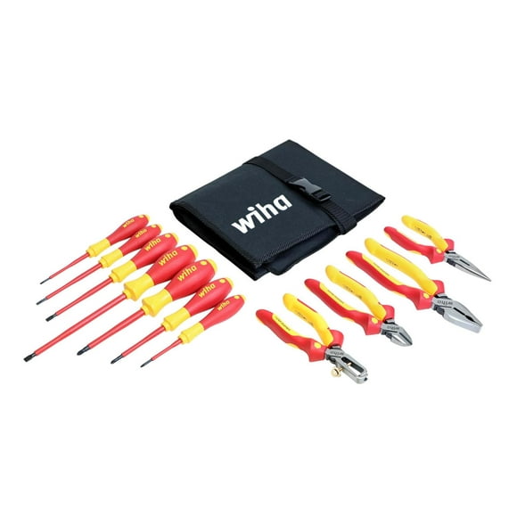 Wiha 32986 - Juego de alicates industriales aislados en bolsa enrollable, 11 piezas