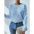 thumbnail image 3 of Plus Size Women's Floral Embroidery Colorblock Loose Knit Sweater, 3 of 6