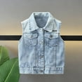 thumbnail image 2 of Kids' Denim Vest Boys Girls Sleeveless Collared Button Down Washed Jacket Fashion Casual Vest for Daily Outings (2-14 Years), 2 of 9