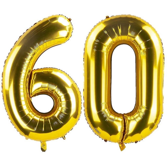 Globos de helio Mylar de aluminio gigante con 60 números dorados de 40 pulgadas - Suministros de decoración para fiestas Globos - Ideal para fiestas de 60 cumpleaños o 60 aniversarios