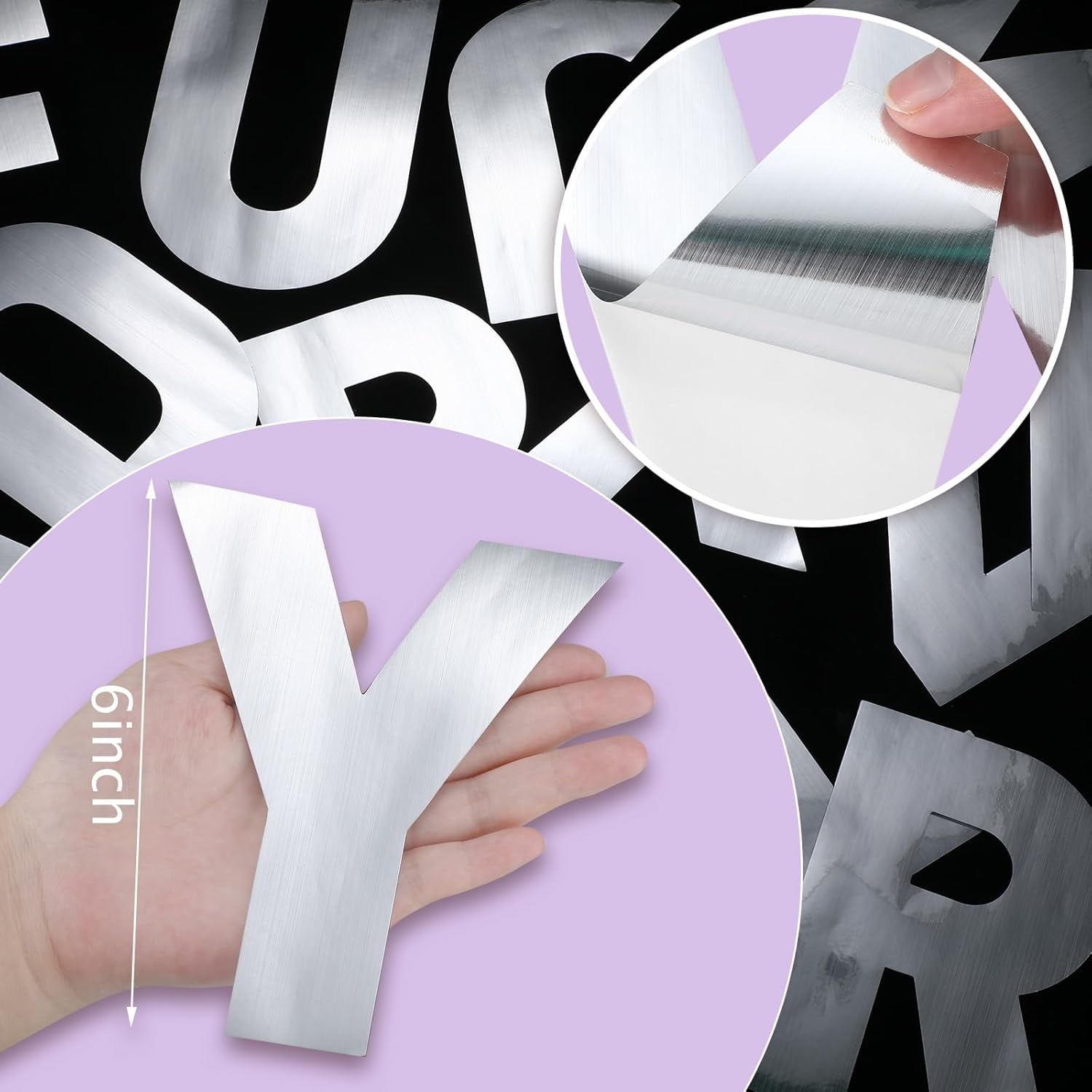 184 Pcs Reflective Adhesive Number Letter Stickers Pack 6" Giant Large Letters Backdrop DIY Vinyl Self Adhesive for Mailbox Signs Cars Trucks Classroom Wall Door Home Party Decor(Silver)