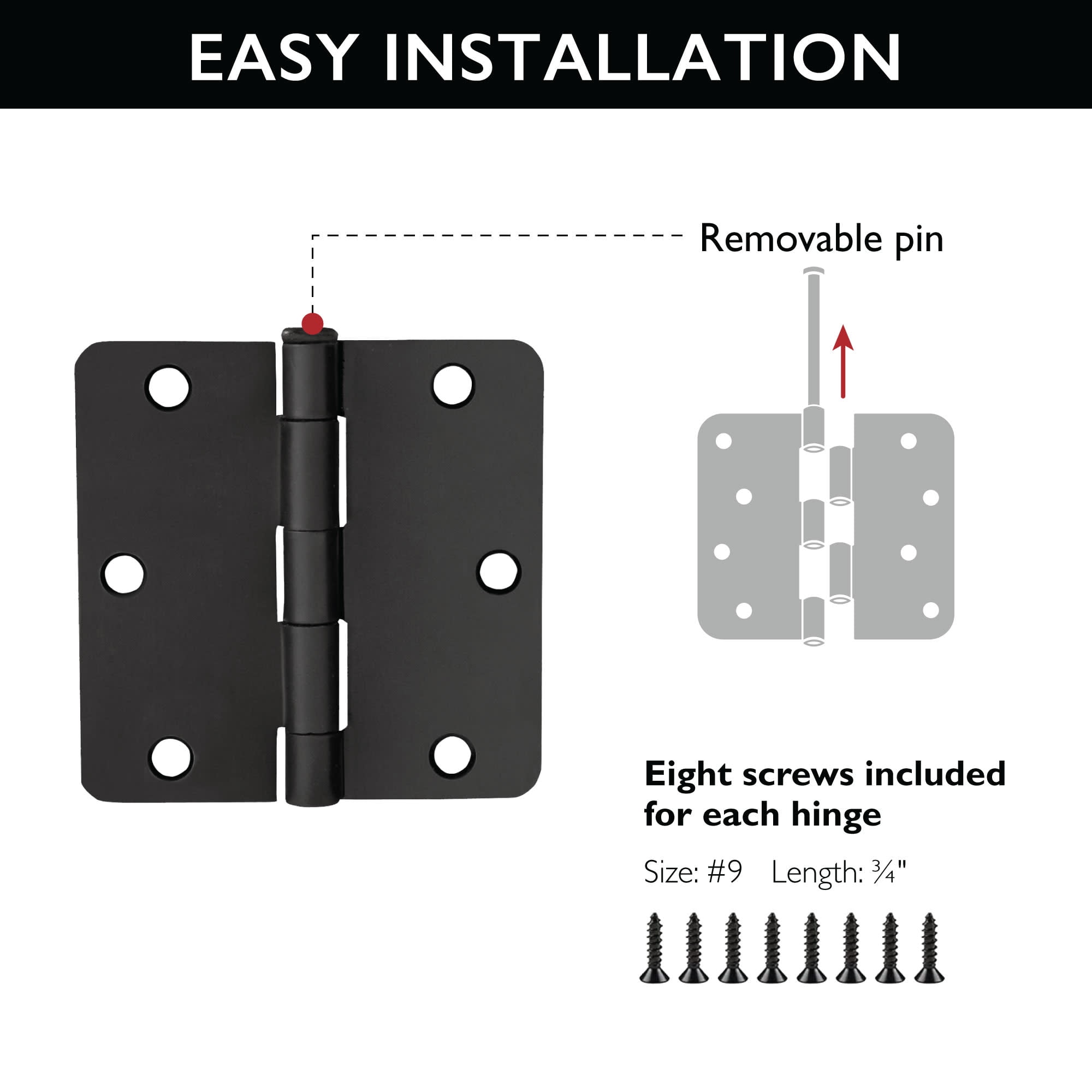 Design House Heavy Duty Steel 3.5" x 3.5" Interior Door Hardware Hinges (3-Pack)