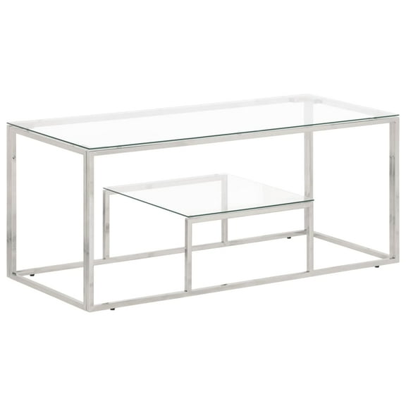 vidaXL Coffee Table Silver Stainless Steel, Tempered Glass Modern