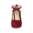 thumbnail image 6 of BLISSFUL STEP Women's Shoes Platform Round Toe Cross Strap Buckle Closure Stiletto Heel  Mary Jane Pumps Burgundy 7, 6 of 7