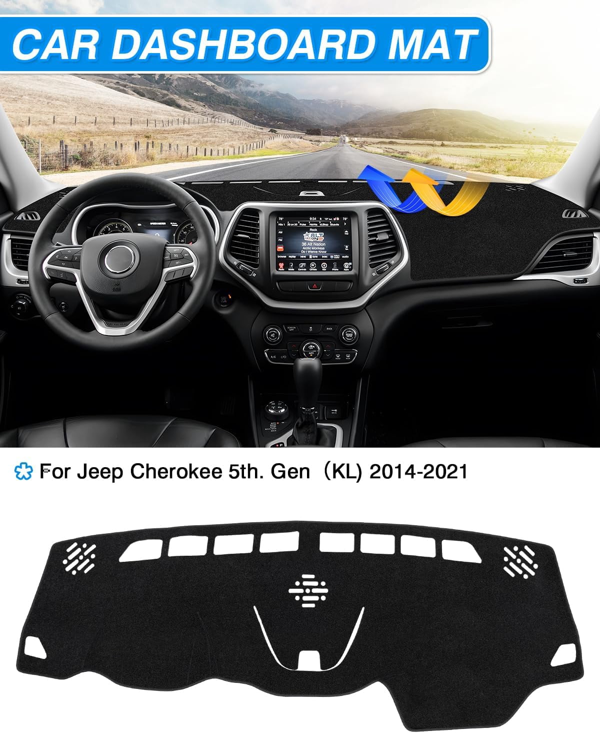 Canvcle Dash Cover Fits for Jeep Cherokee 2014-2023 (NOT for Grand Cherokee) (Only Fits Cherokee Latitude) Dashboard Cover Mat for Cherokee Accessories