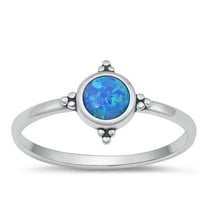 CHOOSE YOUR COLOR Sterling Silver Round Blue Simulated Opal Ring .925 Bali Band CZ Female Size 5
