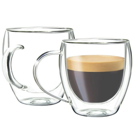 2 Pack Glass Espresso Mugs, Double Wall Thermo Insulated Glass Coffee Cups, Glass Coffee Mugs, 5.5 Ounce - Tall YE949.588
