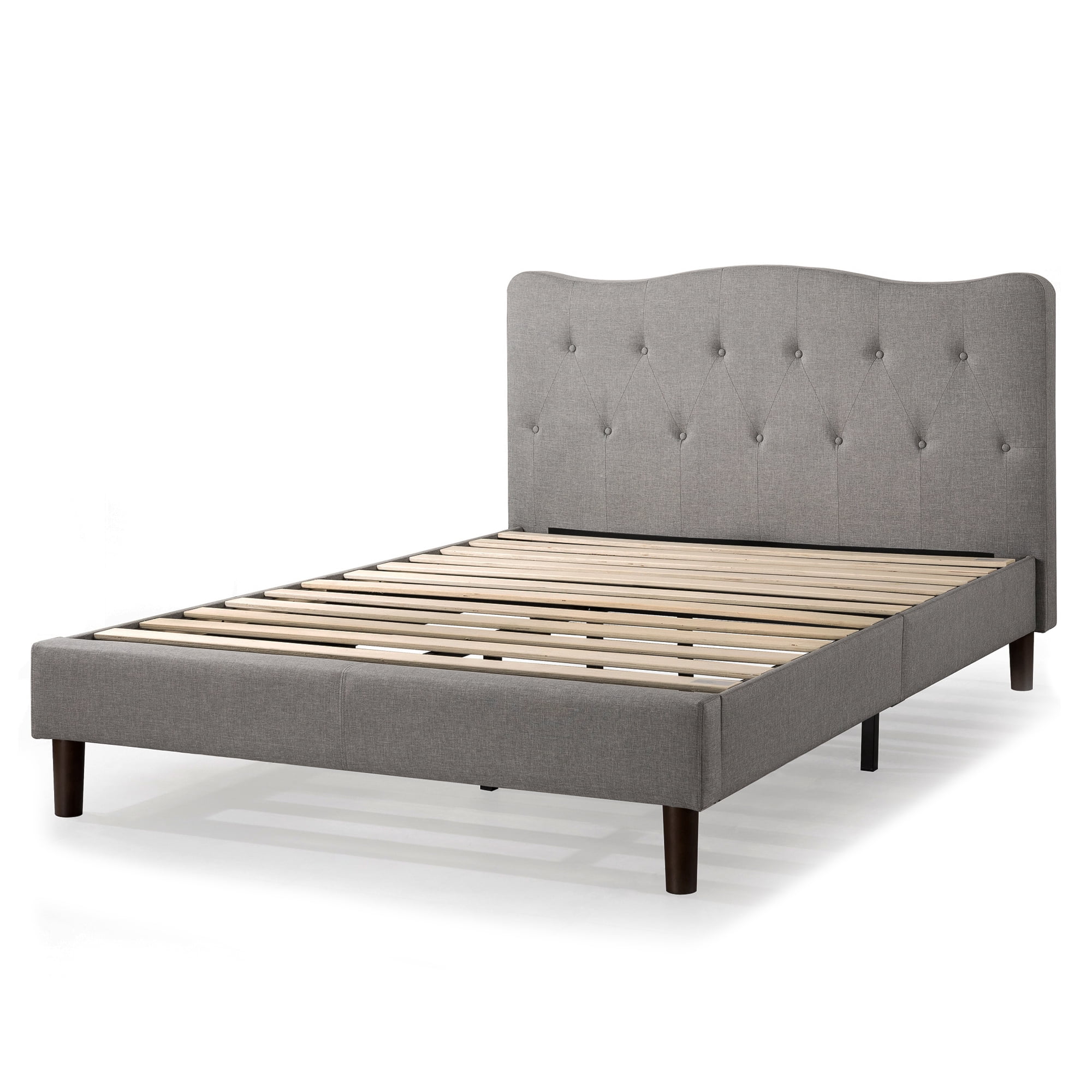 Mellow Janne Upholstered Platform Bed with Tufted Headboard, Classic Grey, Queen