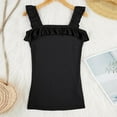 thumbnail image 4 of DuoJiaJ Womens Cute Sleeveless Tank Tops Ruffle Strap Neck Blouse Solid Color Knitted Camisole Cotton Tank Tops for Women, 4 of 5
