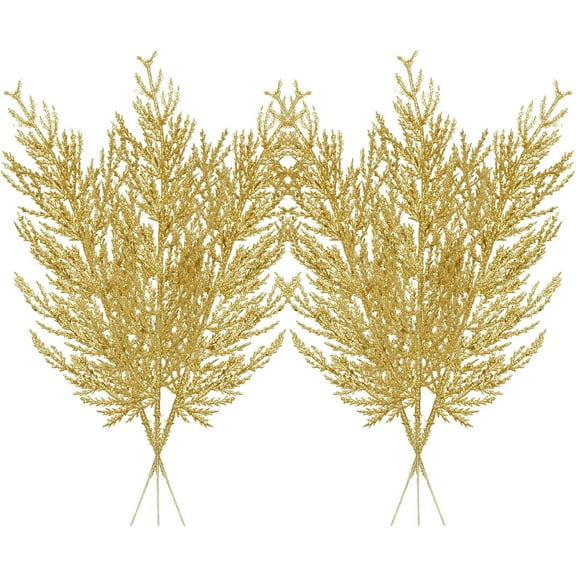 ERDOUY Christmas Glitter Stems 24pcs Artificial Pine Tree Picks for Christmas Tree Ornaments fillers, DIY Xmas Wreath, Crafts, Garland, Holiday, Party, Wedding and Home Decoration (Gold)