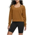 thumbnail image 2 of CQONEPT Womens Sweatshirts Scoop Neck Casual Pullover Tops Long Sleeve Tunic Tops Solid Fall Fashion Clothes Brown XL, 2 of 6