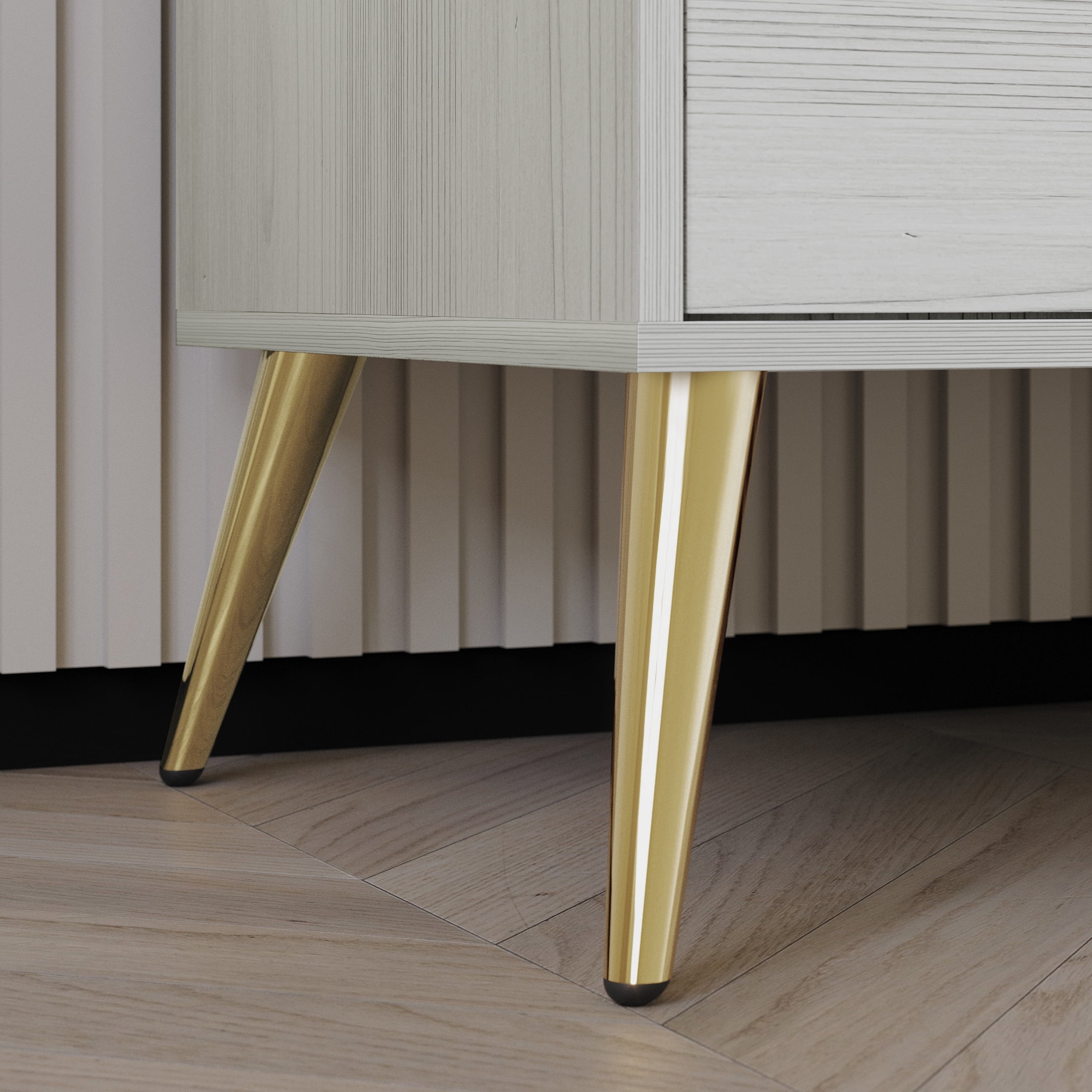 Castle Place Glam 2 Drawers Wooden Nightstand, Light Grey