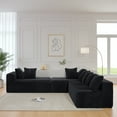 thumbnail image 3 of 130'' Cloud Modular Sectional Sofa, Black U-Shaped Couch with Chaise Lounge, Striped Corduroy Upholstered 4-Seater with Pillow Back Cushions & Square Arms, 3 of 11