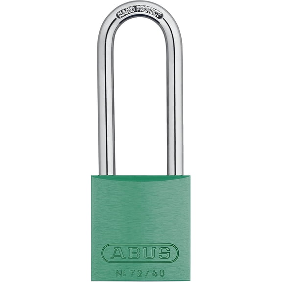ABUS 72/40HB75 Aluminum Safety Padlock GREEN KEYED DIFFERENT - Long shackle (3")