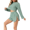 thumbnail image 4 of INSPIRE CHIC Women's Loungewear Pajamas Hollow Out Long Sleeve Tops with Slit Shorts Outfits Sets M Green, 4 of 5