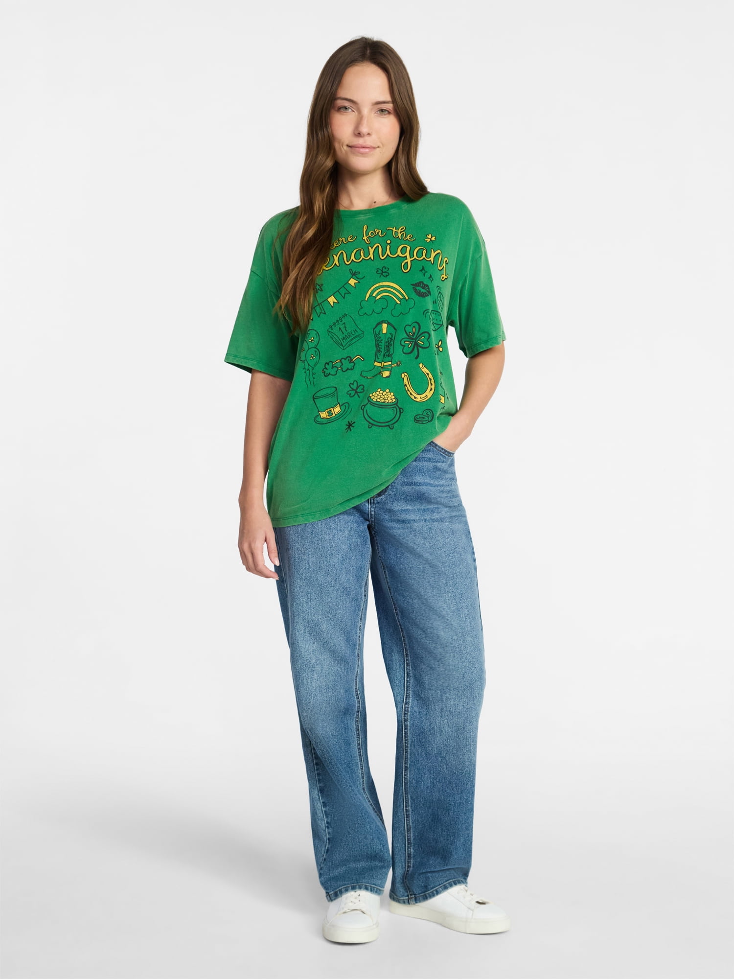 Saint Patrick's Day Women's Here for Shenanigans Graphic Tee from Way to Celebrate, Sizes S-XXXL