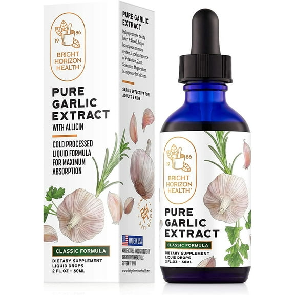 Bright Horizon Health Pure Garlic Extract with Allicin, Raw Organic Garlic in Liquid Form (2 FL OZ)
