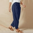 thumbnail image 6 of Women's Pants Casual Stretch Solid Pocket Elastic Waist Cotton Hemp Loose Harem Trousers, 6 of 6