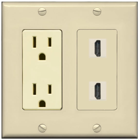 RiteAV - 15 Amp Power Outlet 2 Port HDMI Decorative Type Wall Plate - Ivory