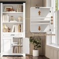 thumbnail image 6 of Farmhouse Bookshelves and Bookcases with Doors and Drawer, Bookshelf with Storage, Floor Standing 6 Shelf Display Storage Shelves 70 in Tall Bookshelf for Home Office, Living Room, White, 6 of 9
