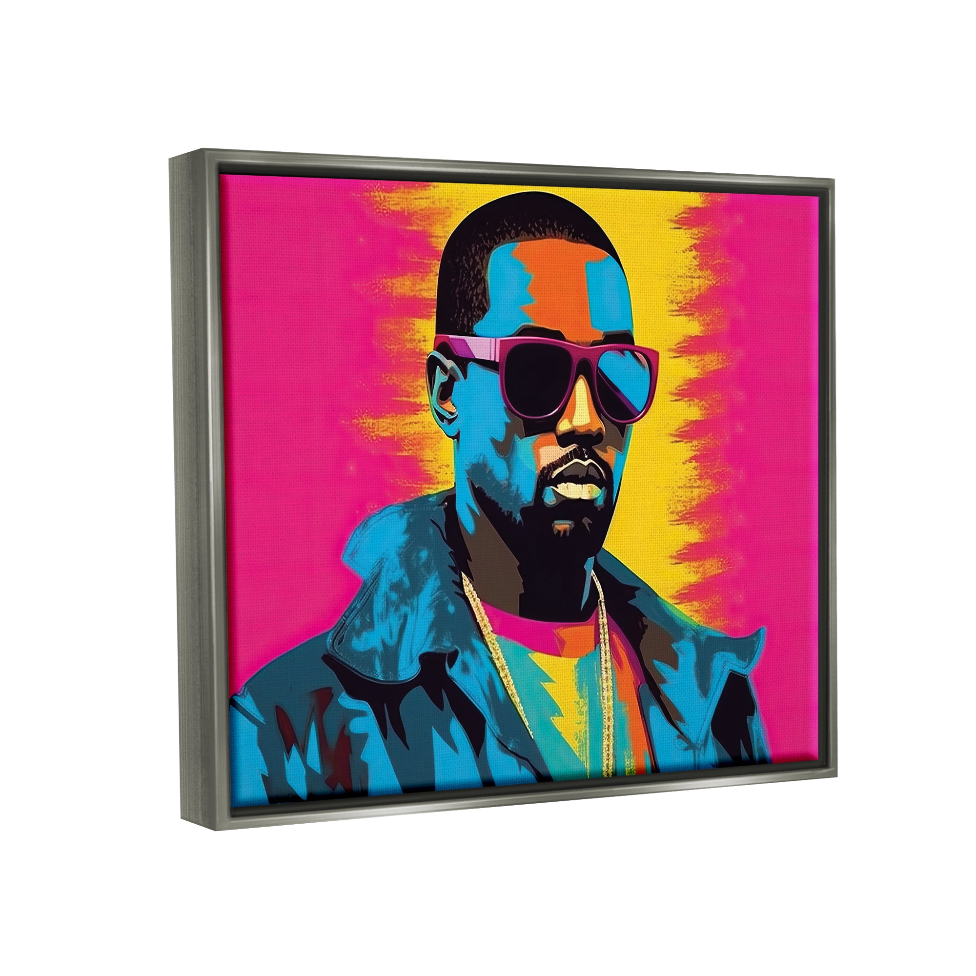 Stupell Industries Kanye West Modern Portrait Abstract Painting Gray Floater Framed Art Print Wall Art, 21 x 17
