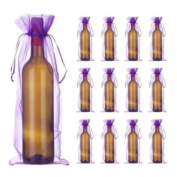 Uxcell 30pcs Bolsas de Vino de Organza, 15x5.5" Bolsas de Regalo de Malla para Bodas y Cumpleaños, Púrpura Profundo