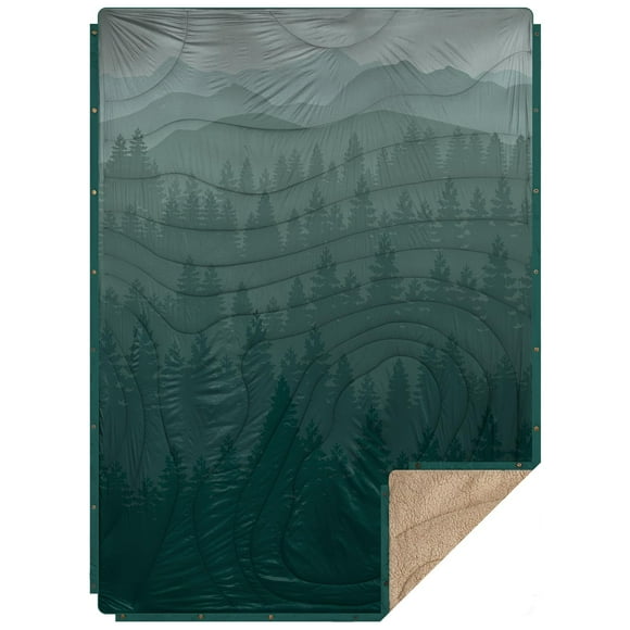 KawaGebo Kamp Outdoor Camping Blanket with Sherpa Lining, Extra Warm Thick Camp Blankets & Puffy Ultralight Soft Poncho DWR Camping Quilt for Cold Weather, Adventure,Sleeping,Backpacking 78"x 56"