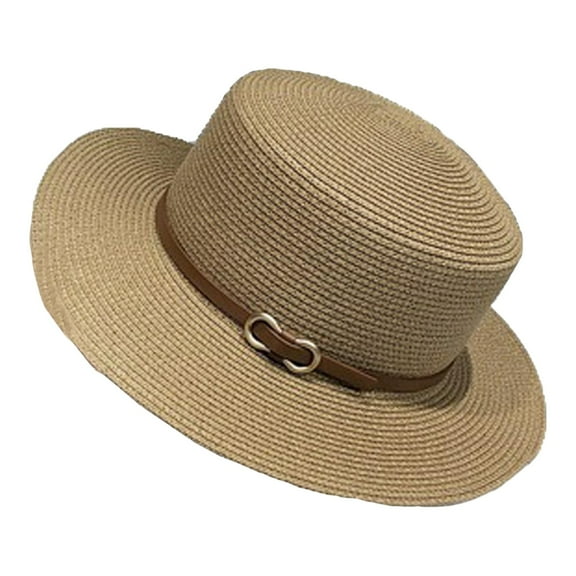 Women Straw Sun Hat Wide Brim Beach Hat with Leather Band Summer Travel Cap