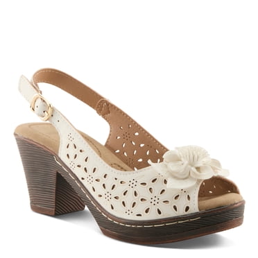 PATRIZIA Women’s Doriday Slingback Sandals Peep Toe - Adjustable Buckle Strap Dimensional Flower Design - Comfort Heel Platform Synthetic Upper PU Outsole