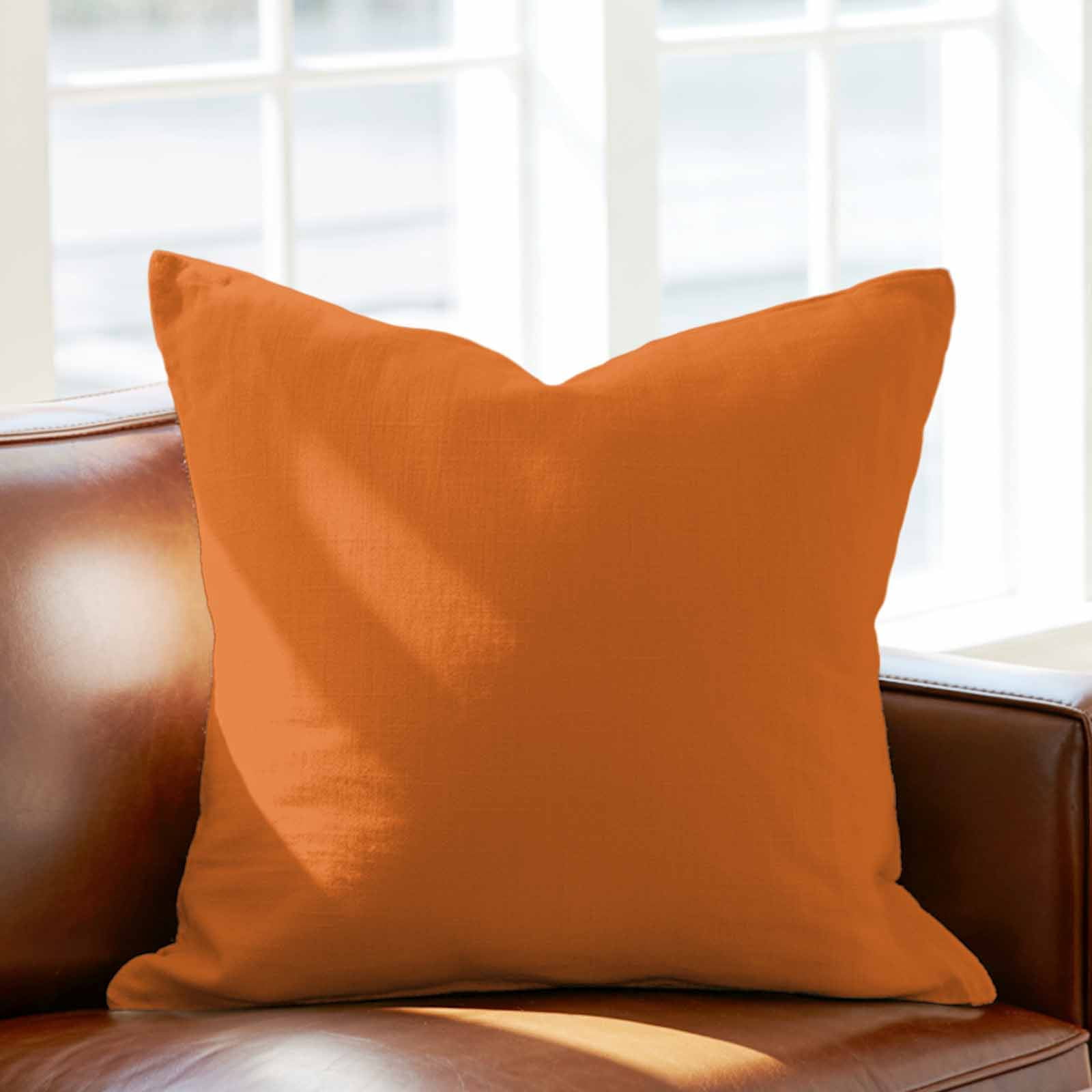 Throw Pillow Covers 24 x 24 Inch, Orange Cotton Linen Pillows Cases, Pure Orange Square Cushion Covers for Couch Sofa Bed