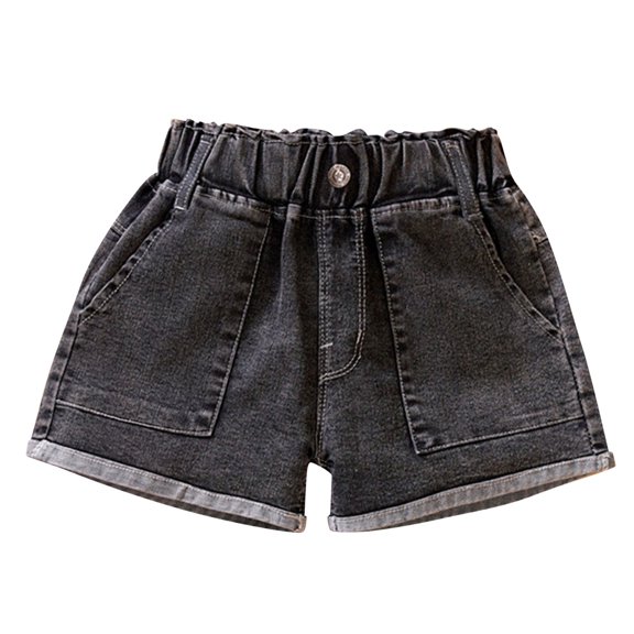 Coerni Kids Girls Ripped Denim Shorts Elastic Waist Straight Leg Casual Jean Shorts with Pockets Outdoor Sports Shorts