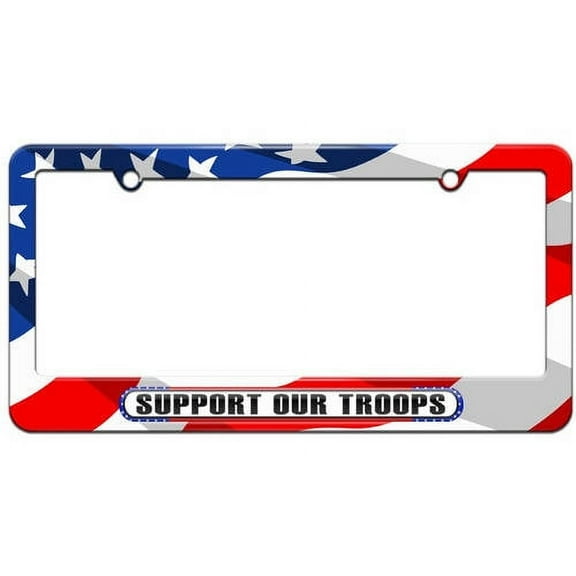 Support Our Troops, USA America Pride Flag License Plate Tag Frame, Multiple Colors