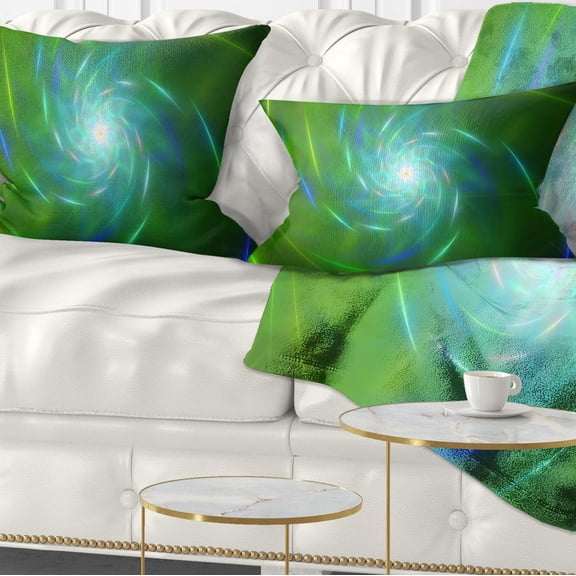 Designart Green Fractal Whirlpool Design - Abstract Throw Pillow - 12x20