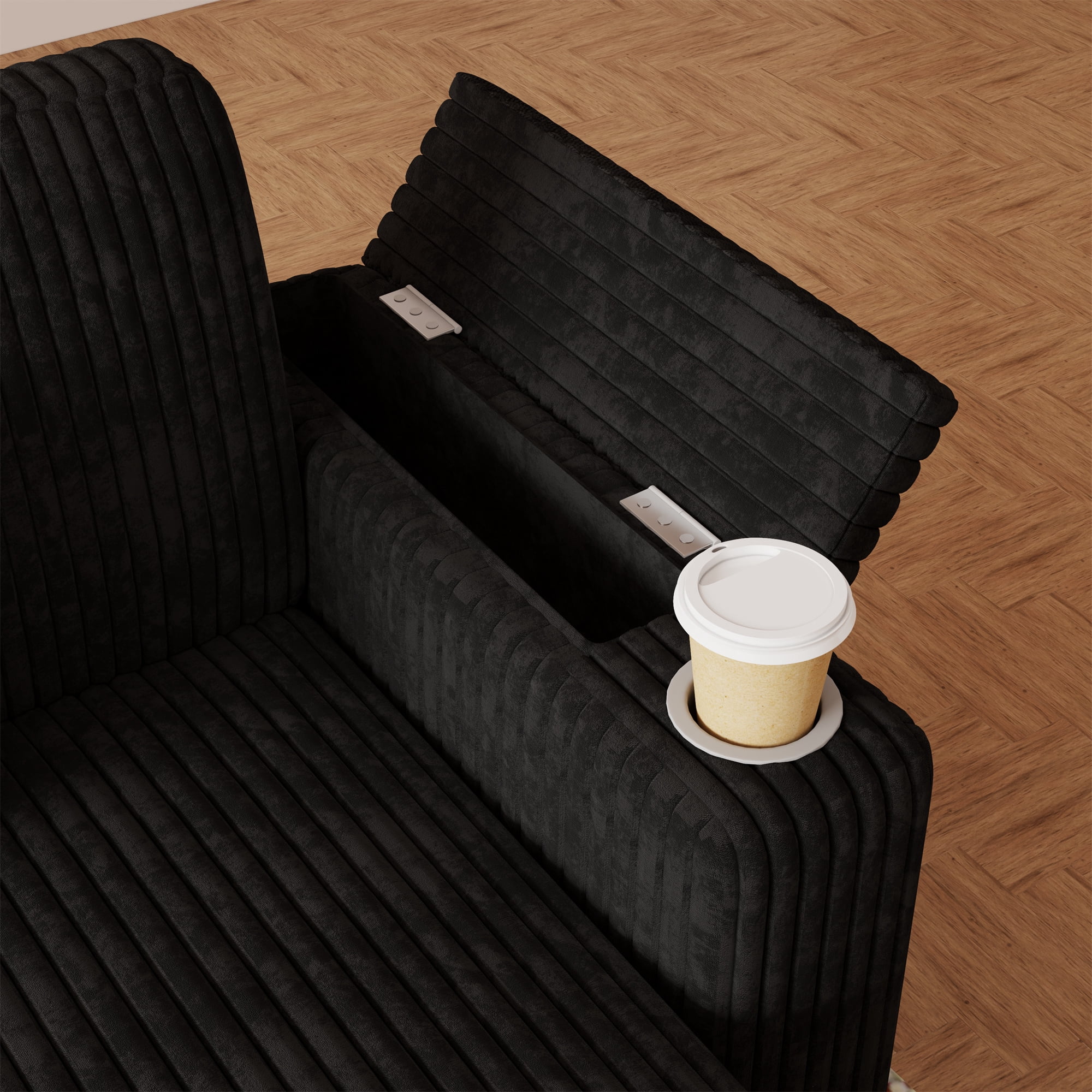Aukfa 7 Seat U Shape Sectional Couch Convertible Sofa Bed with USB, Cupholder Arm Storage Console, Floating Desktop, Corduroy, Black