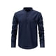 thumbnail image 1 of Blusa y camisa de manga larga con cuello alto para hombre, informal, de color liso, con cuello alto, manga larga, bolsillo con medio botón, blusa de poliéster para hombre, 1 of 7