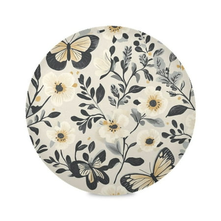 

15.4inch Round Placemats DIY Printing Design Suitable for Kitchen Table Party Decoration Floral and Butterfly
