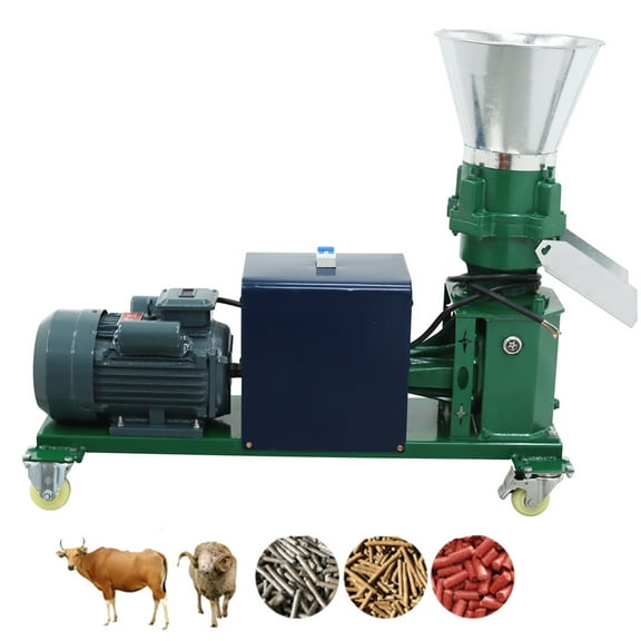 5MM Chicken Feed Pellet Mill Machine Animal Poultry Livestock Pellet Making Machine with 4 Head Press Rollers 220V