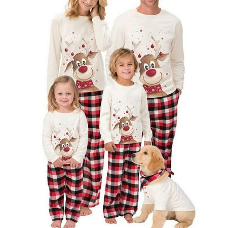 

Calsunbaby Christmas Deer Family Matching Pajamas Set Plaid 2-Piece Elk Set Sleepwear
